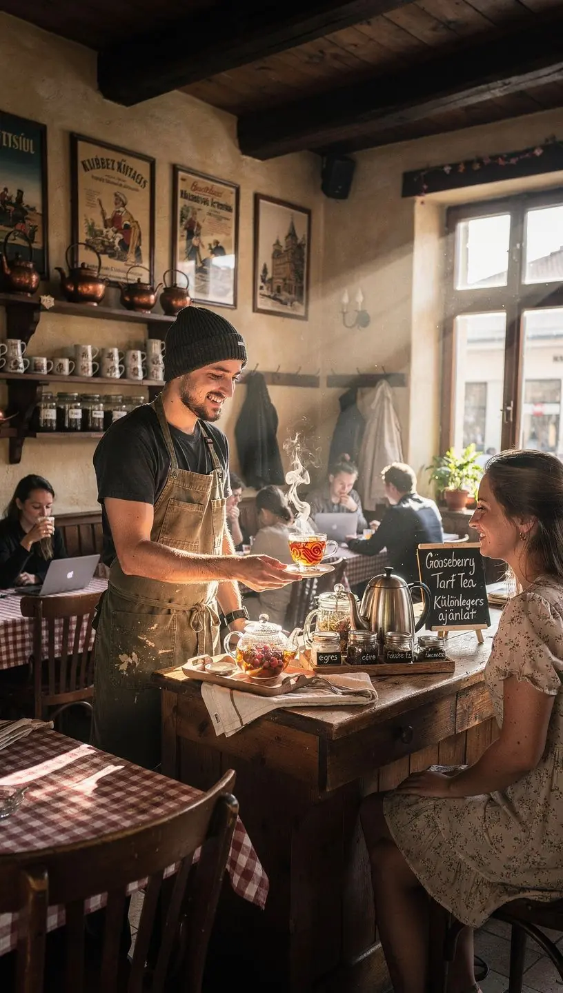 Savanykás bogyós gyümölcsök egy csésze teában.